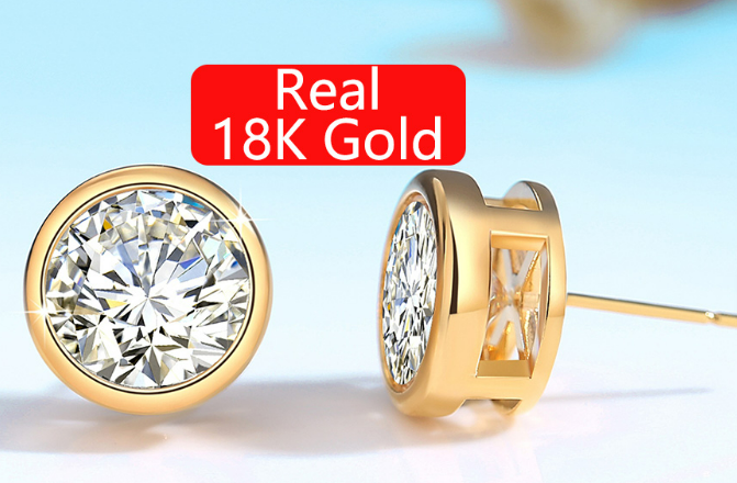 18K GOLD and MOISSANITE STUD EARRINGS