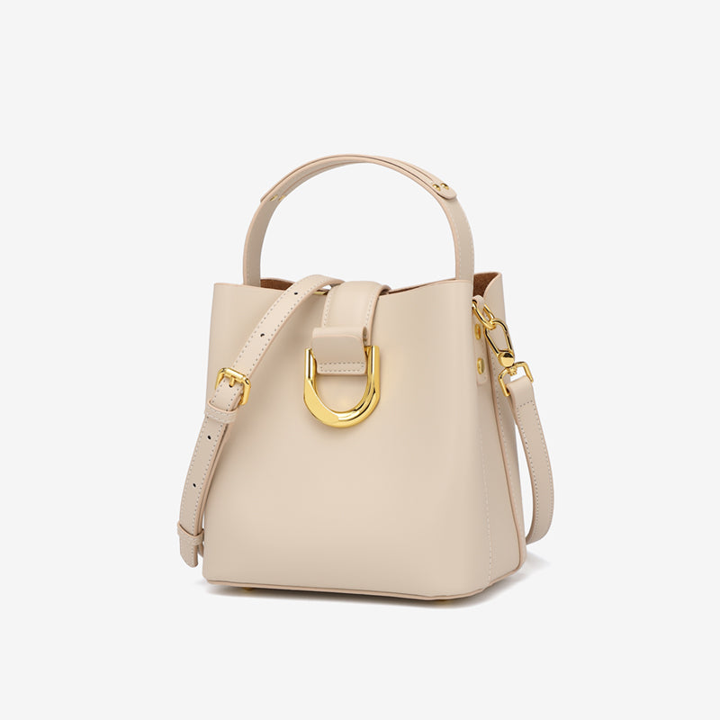 LEATHER BUCKET BAG WITH CROSSBODY STRAP - MEDIUM