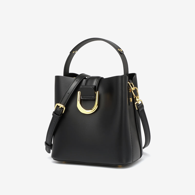 LEATHER BUCKET BAG WITH CROSSBODY STRAP - MEDIUM