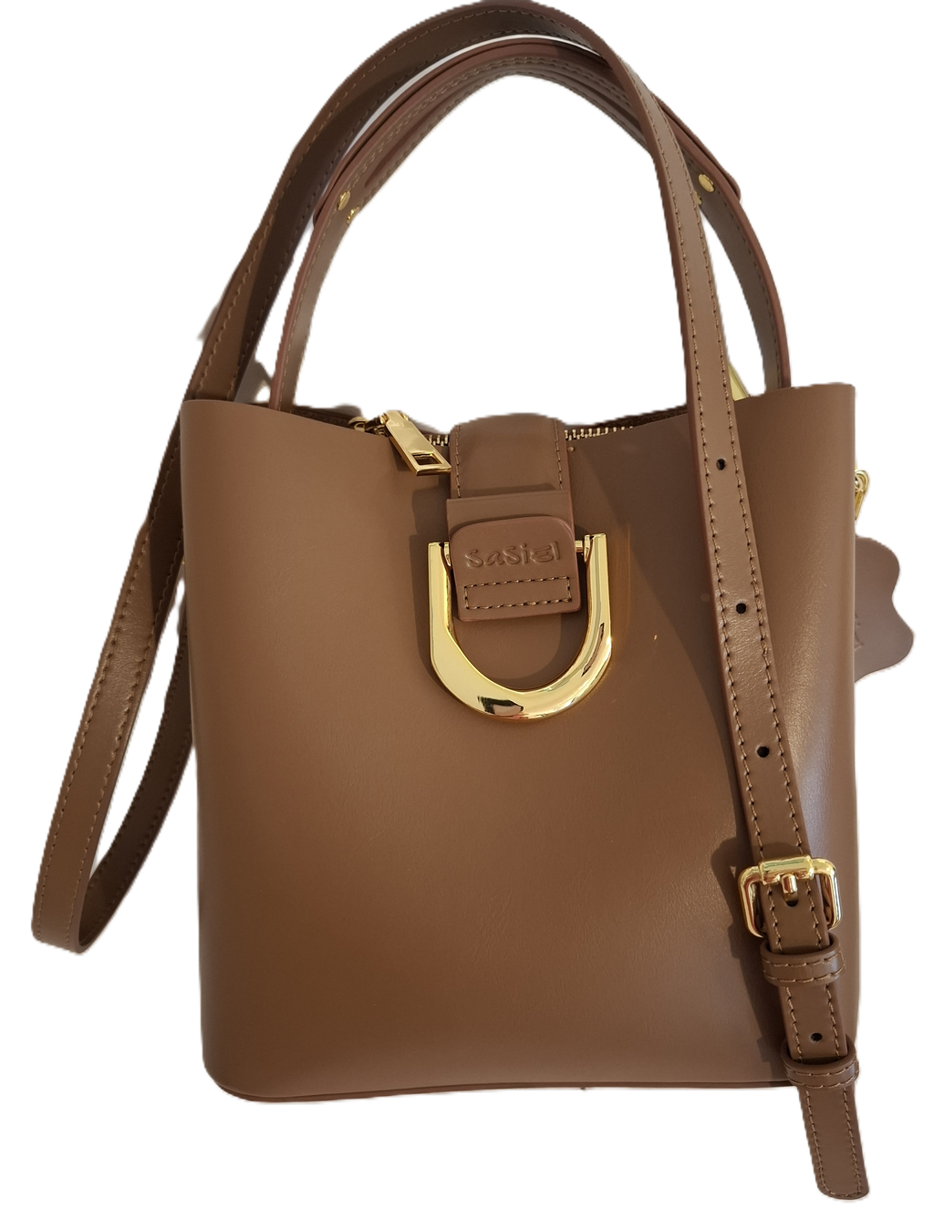 LEATHER BUCKET BAG WITH CROSSBODY STRAP - MEDIUM