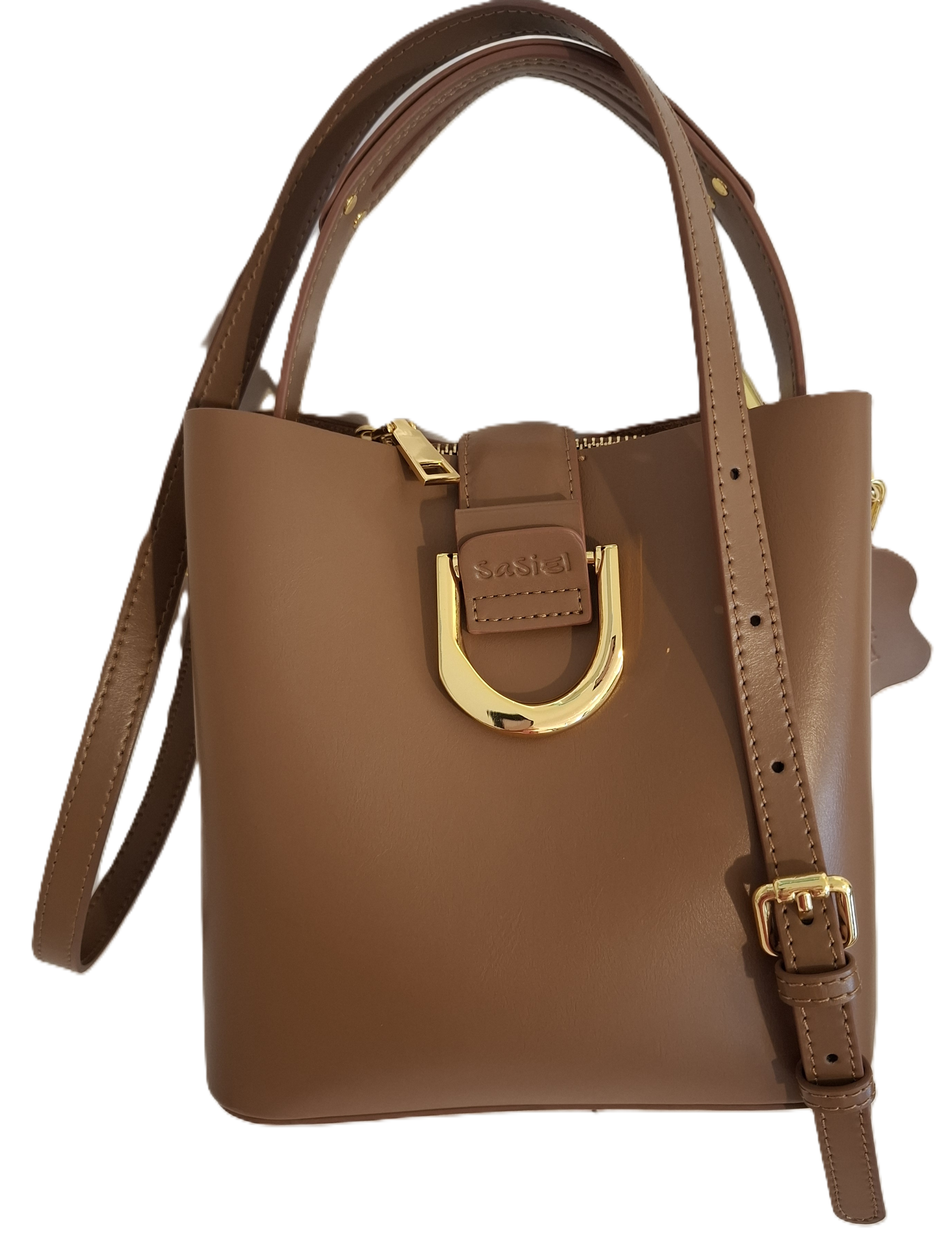 LEATHER BUCKET BAG WITH CROSSBODY STRAP - MEDIUM