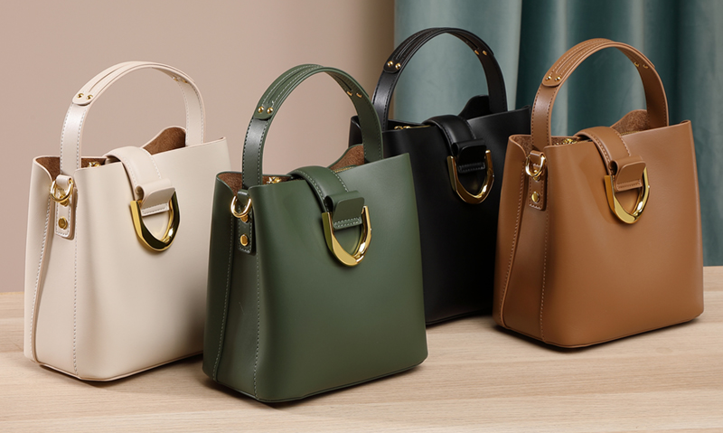 LEATHER BUCKET BAG WITH CROSSBODY STRAP - MEDIUM