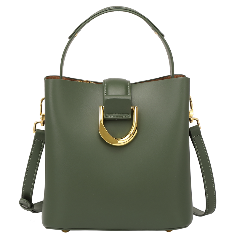LEATHER BUCKET BAG WITH CROSSBODY STRAP - MEDIUM