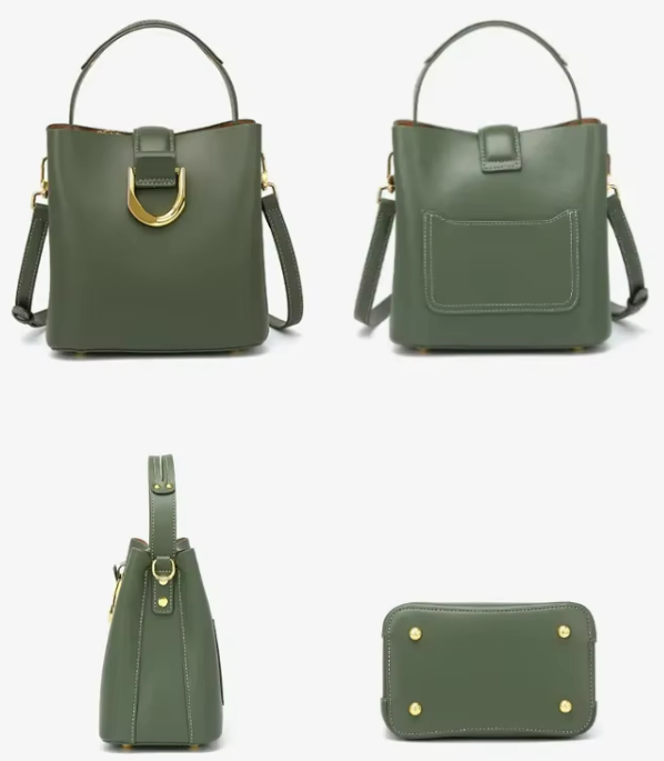 LEATHER BUCKET BAG WITH CROSSBODY STRAP - MEDIUM