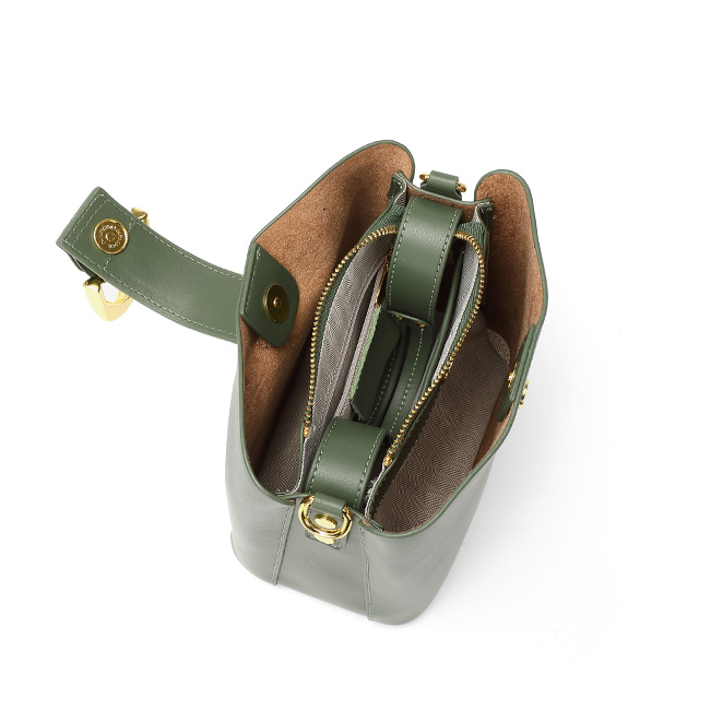 LEATHER BUCKET BAG WITH CROSSBODY STRAP - MEDIUM