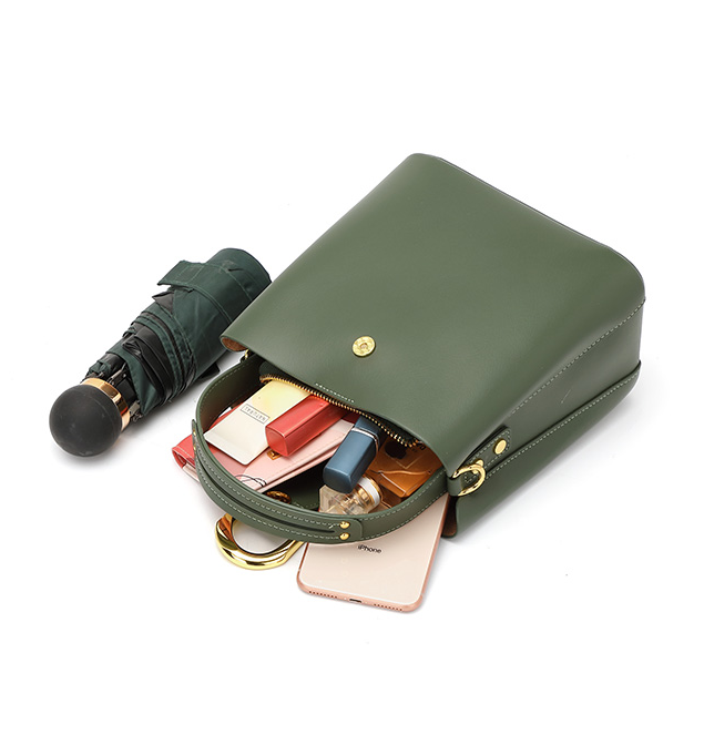 LEATHER BUCKET BAG WITH CROSSBODY STRAP - MEDIUM