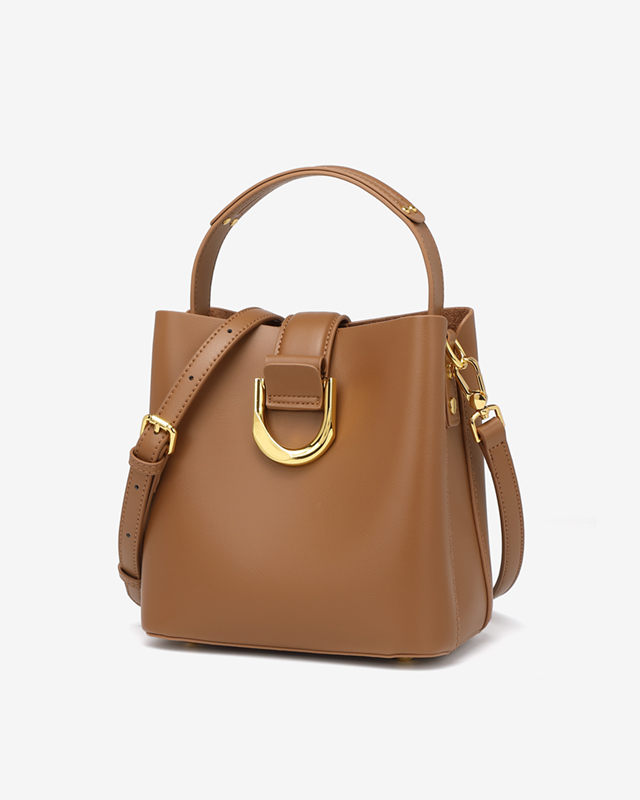 LEATHER BUCKET BAG WITH CROSSBODY STRAP - MEDIUM