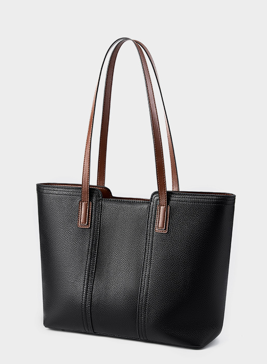 LEATHER TOTE BAG, TWO-TONE, LARGE
