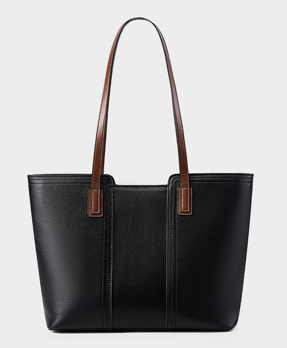 LEATHER TOTE BAG, TWO-TONE, LARGE