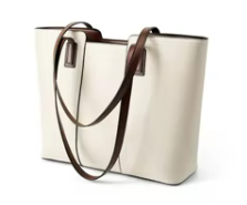 LEATHER TOTE BAG, TWO-TONE, LARGE