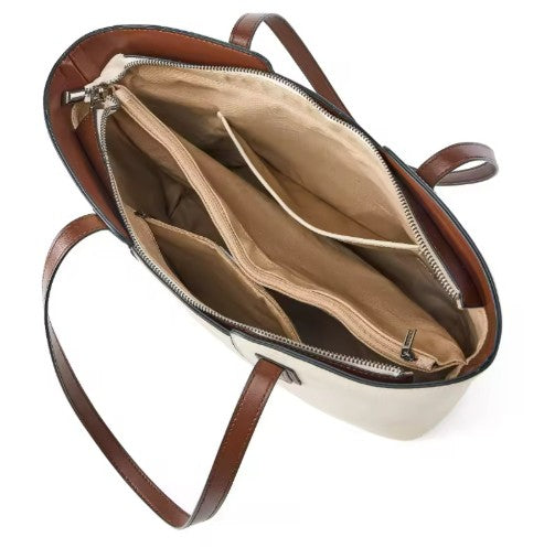LEATHER TOTE BAG, TWO-TONE, LARGE