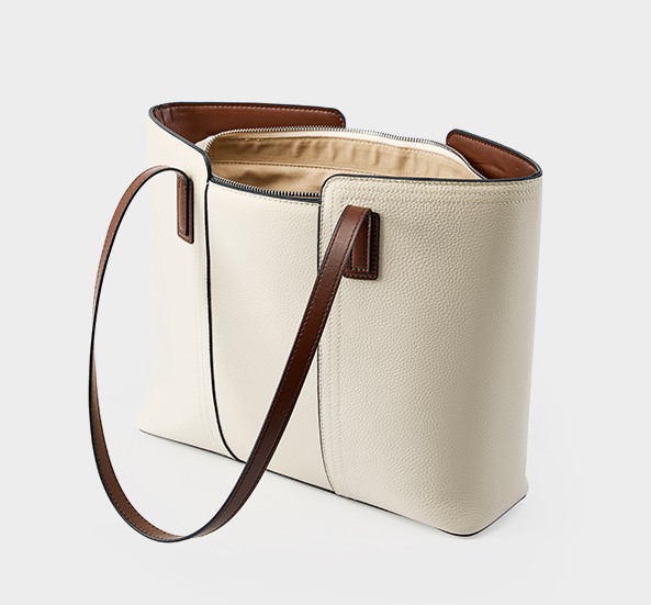 LEATHER TOTE BAG, TWO-TONE, LARGE