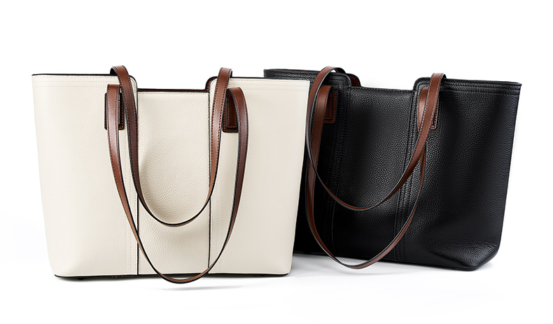 LEATHER TOTE BAG, TWO-TONE, LARGE