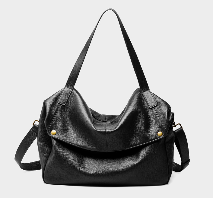 LEATHER SOFT-SIDED TOTE WITH HANDLE and SHOULDER STRAP