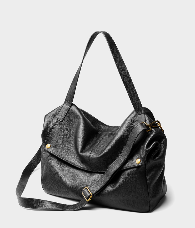 LEATHER SOFT-SIDED TOTE WITH HANDLE and SHOULDER STRAP