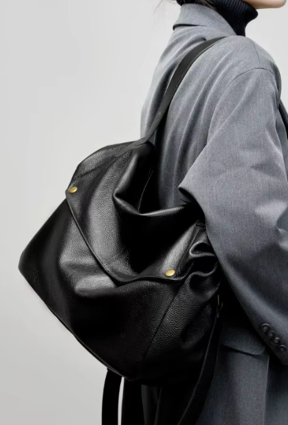 LEATHER SOFT-SIDED TOTE WITH HANDLE and SHOULDER STRAP