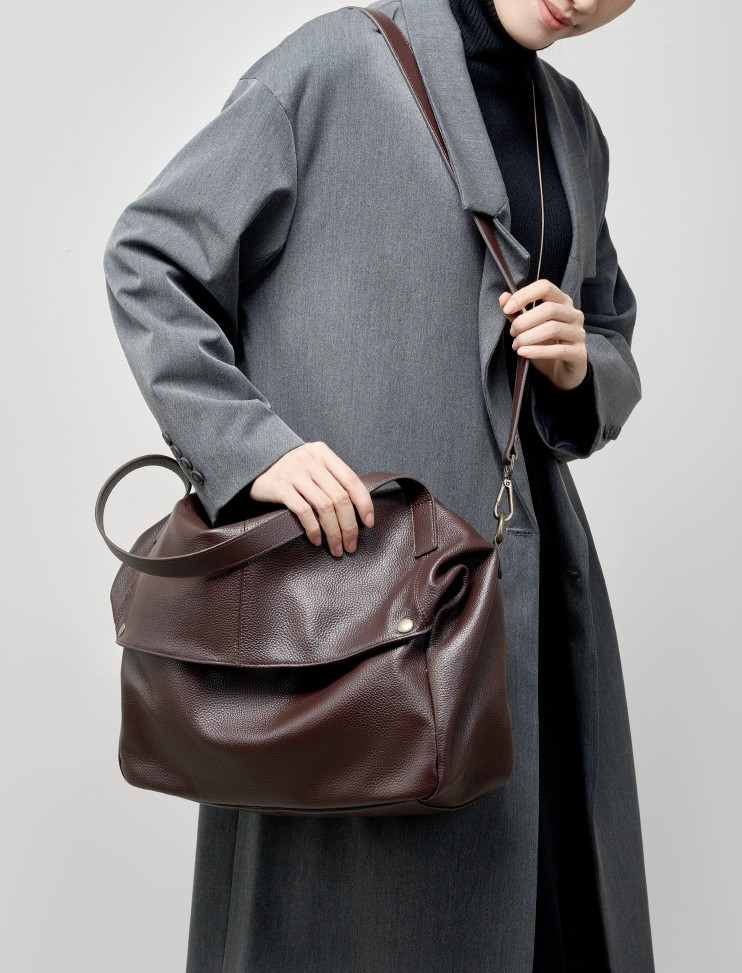 LEATHER SOFT-SIDED TOTE WITH HANDLE and SHOULDER STRAP