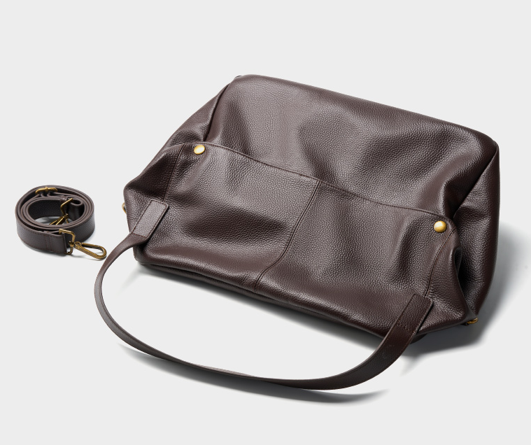 LEATHER SOFT-SIDED TOTE WITH HANDLE and SHOULDER STRAP