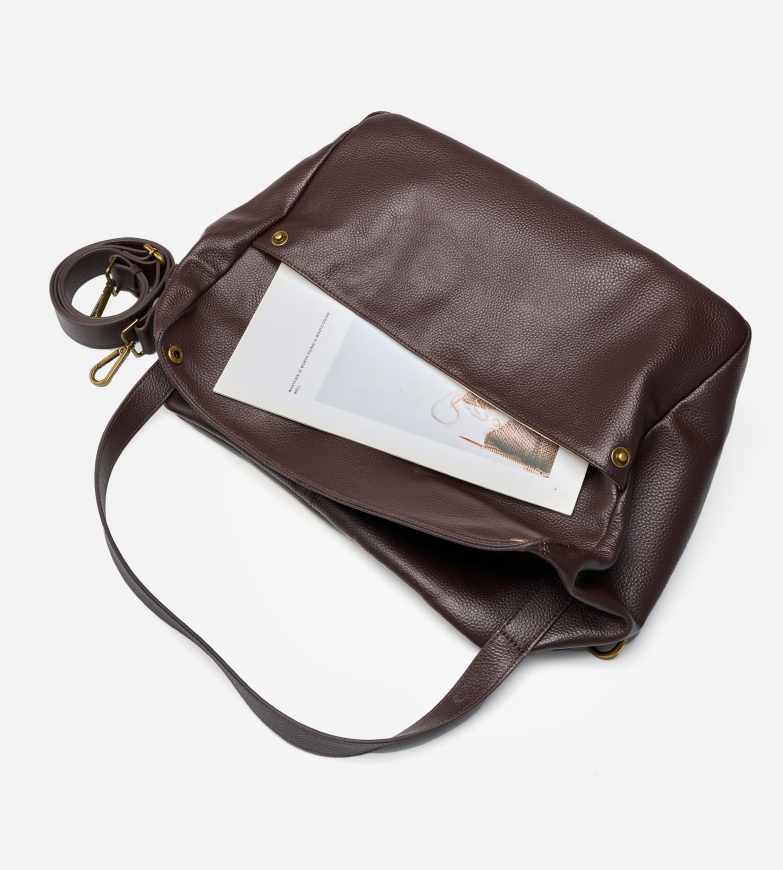 LEATHER SOFT-SIDED TOTE WITH HANDLE and SHOULDER STRAP
