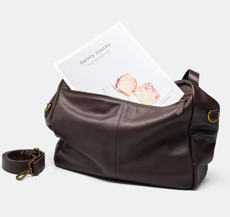 LEATHER SOFT-SIDED TOTE WITH HANDLE and SHOULDER STRAP