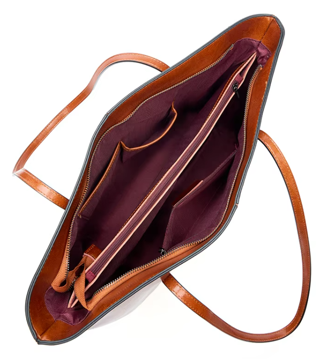 LARGE LEATHER BOAT-SHAPED TOTE BAG