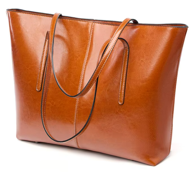 LARGE LEATHER BOAT-SHAPED TOTE BAG