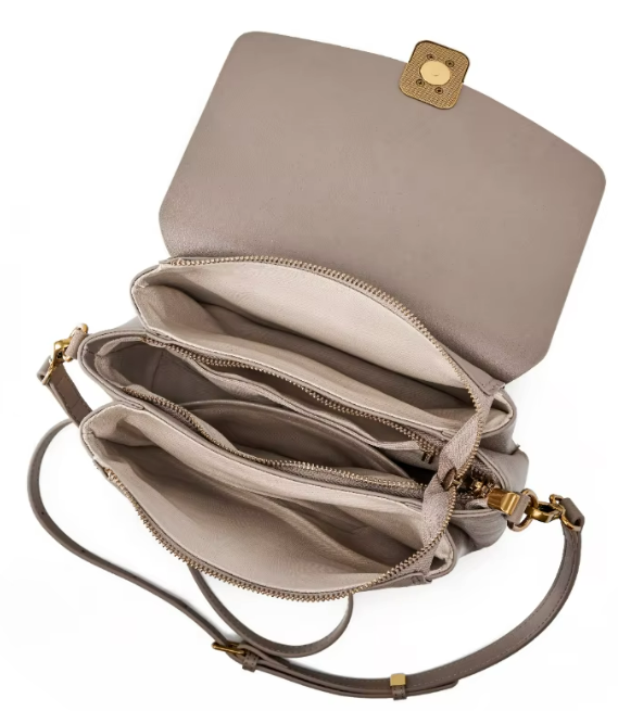 LEATHER ENVELOPE FLAP MULTI-COMPARTMENT HANDBAG