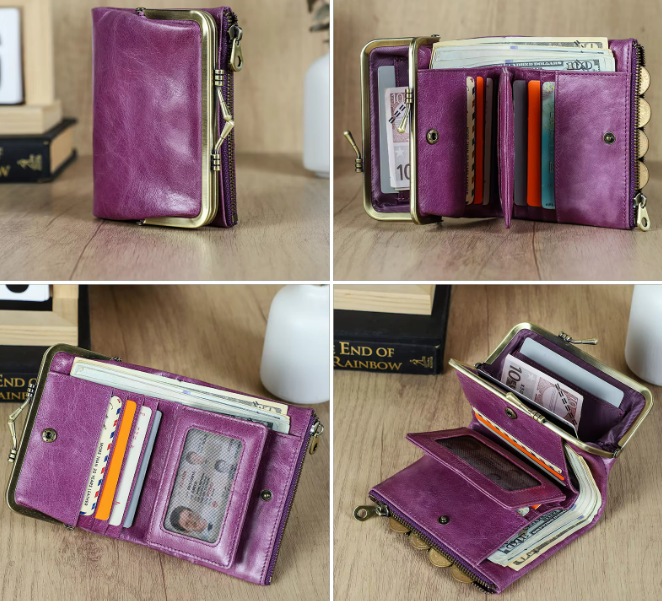 LEATHER PURSE - BIFOLD WITH COIN COMPARTMENT AND RFID BLOCKING