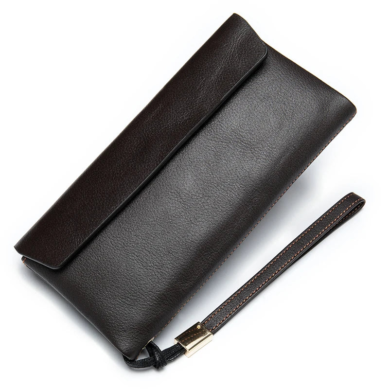 Unisex Genuine Leather Clutch Purse with Wristlet RFID Blocking Card Holder Wallet Portable Durable Daily Use-2