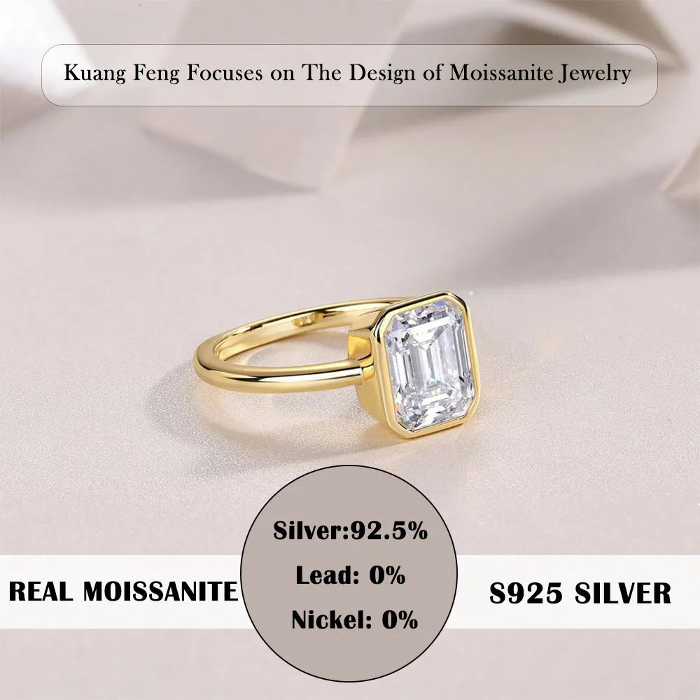 3ct Emerald Cut Moissanite Engagement Ring D Color VVS1 18K Gold Plated Band Modern Minimalist Bezel Set Design-4
