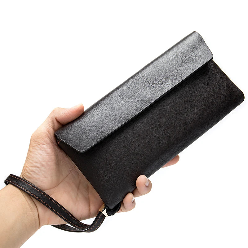 Unisex Genuine Leather Clutch Purse with Wristlet RFID Blocking Card Holder Wallet Portable Durable Daily Use-3