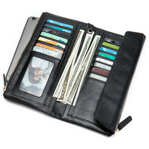 Unisex Genuine Leather Clutch Purse with Wristlet RFID Blocking Card Holder Wallet Portable Durable Daily Use-1