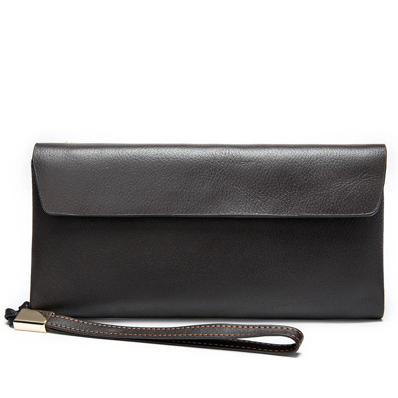 Unisex Genuine Leather Clutch Purse with Wristlet RFID Blocking Card Holder Wallet Portable Durable Daily Use-0