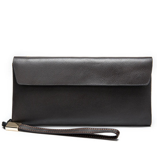 Unisex Genuine Leather Clutch Purse with Wristlet RFID Blocking Card Holder Wallet Portable Durable Daily Use-0