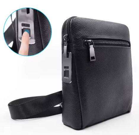 LEATHER FINGERPRINT LOCK MESSENGER BAG