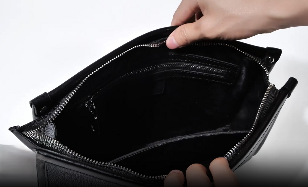 LEATHER FINGERPRINT LOCK CLUTCH / WALLET WITH STRAP