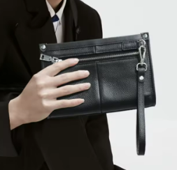 LEATHER FINGERPRINT LOCK CLUTCH / WALLET WITH STRAP